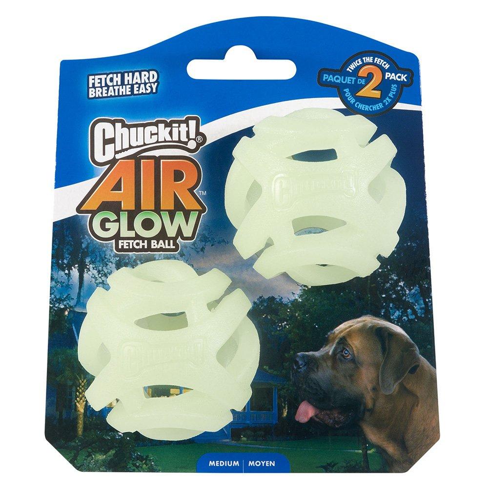 М'ячик для собак Chuckit!  Max Glow Air Fetch Ball іграшка з отворами світиться у темряві розмір S, набір 2 шт