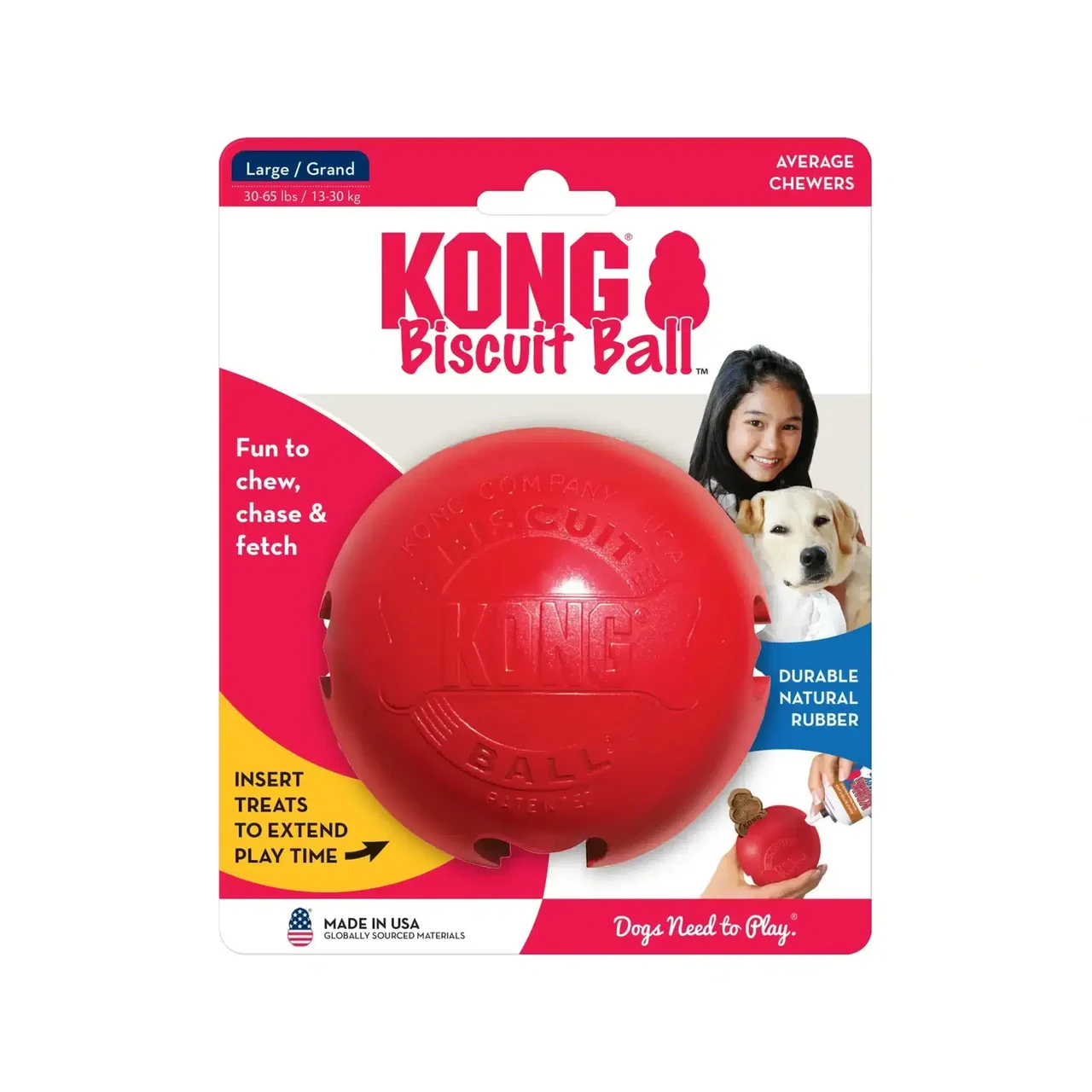 Іграшка для собак Конг KONG Dog Biscuit Ball м’яч з отвором для ласощів, розмір L