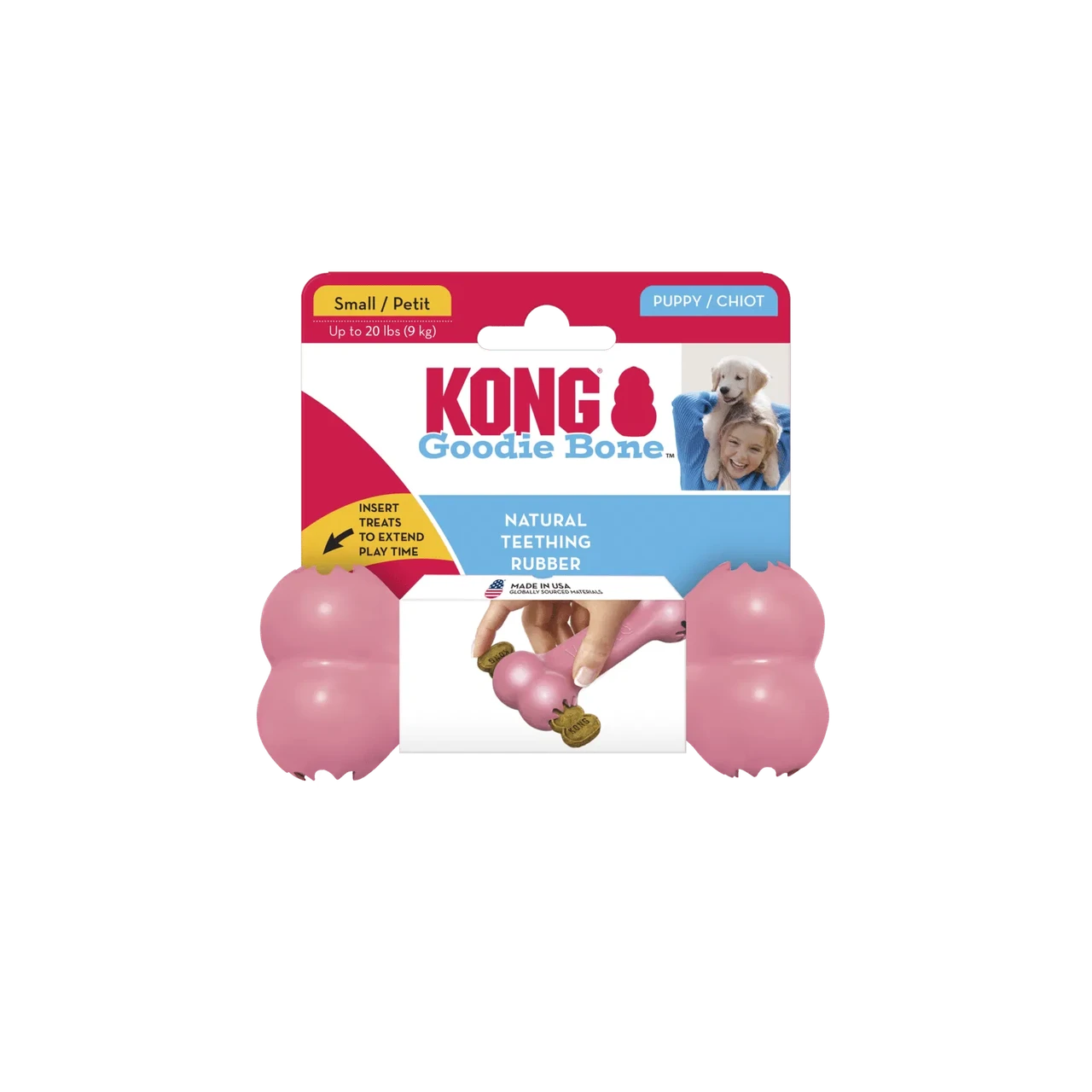 Іграшка для цуценят Конг KONG Puppy Goodie Bone кістка з мотузкою для мініатюрних порід собак, розмір S (в асортименті)