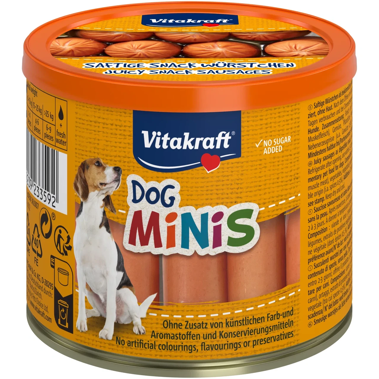 Міні сосиски без оболонки для собак Вітакрафт Vitakraft Dog Minis беззернові ласощі для всіх порід собак, 120 г (12 шт)