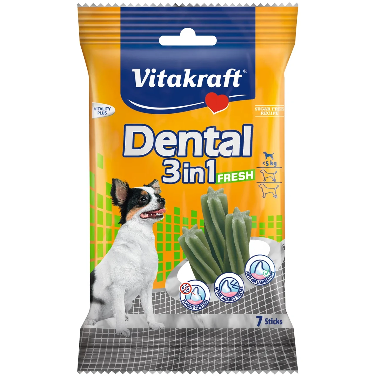 Ласощі для собак вагою до 5 кг Вітакрафт Vitakraft Dental Stick 3in1 FRESH смачні палички для догляду за зубами з м’ятою, 70 г
