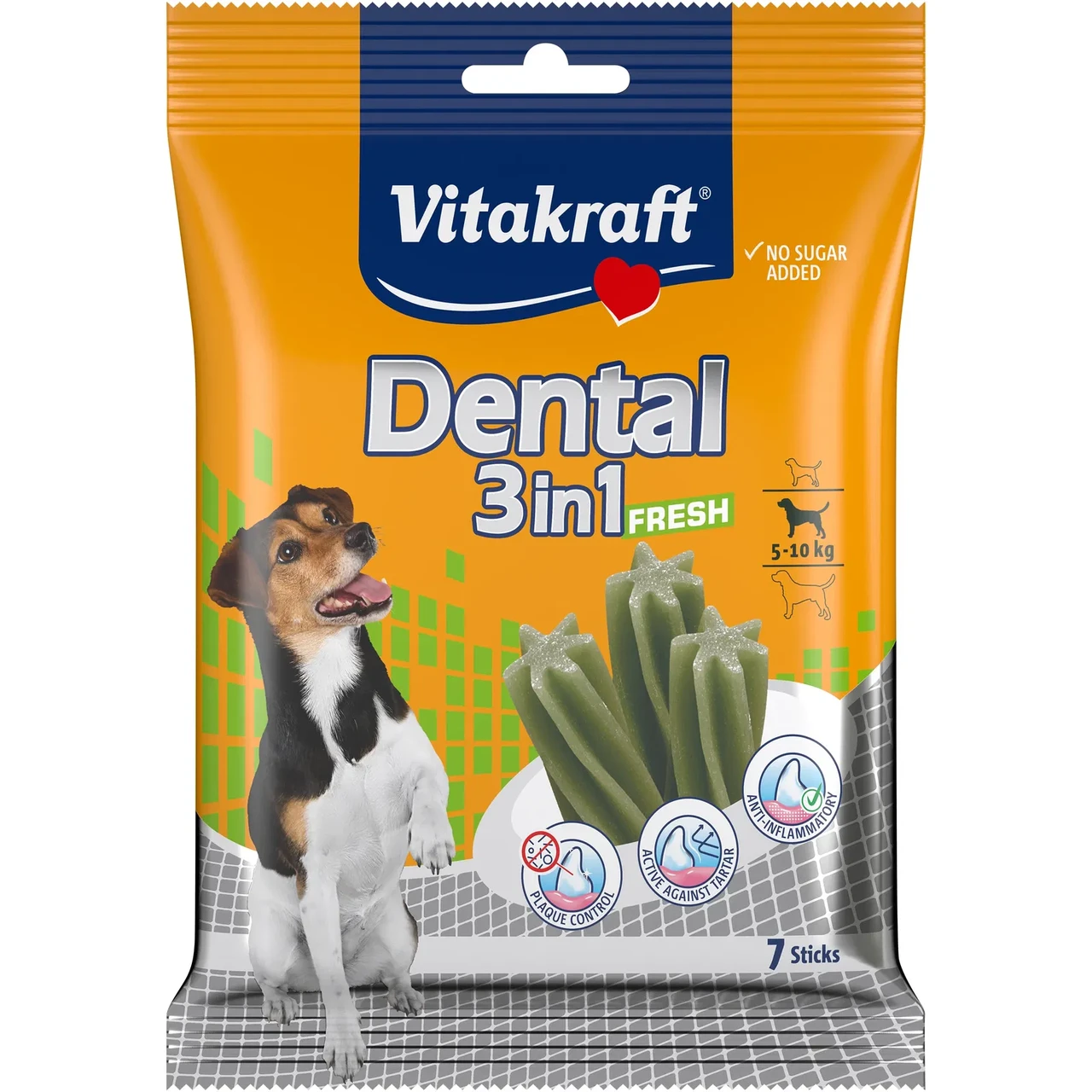 Ласощі для собак вагою 5 - 10 кг Вітакрафт Vitakraft Dental Stick 3in1 FRESH смачні палички для догляду за зубами з м’ятою, 120 г