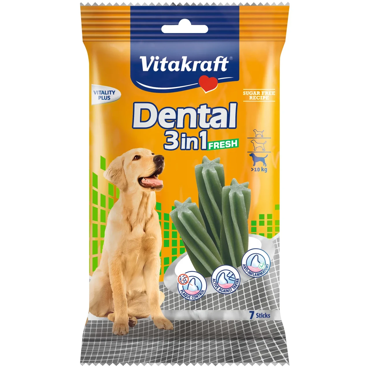 Ласощі для собак вагою від 10 кг Вітакрафт Vitakraft Dental Stick 3in1 FRESH смачні палички для догляду за зубами з м’ятою, 180 г