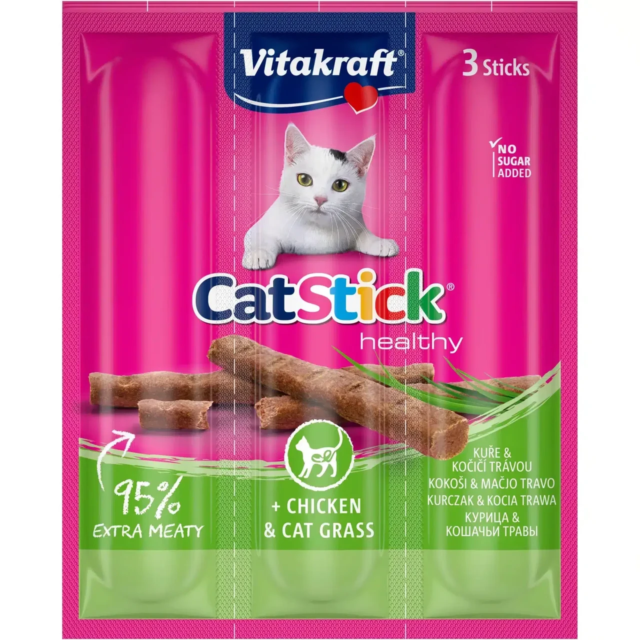 М’ясні палички для котів Вітакрафт Vitakraft ласощі з куркою та котячою травою, 3 шт х 6 г