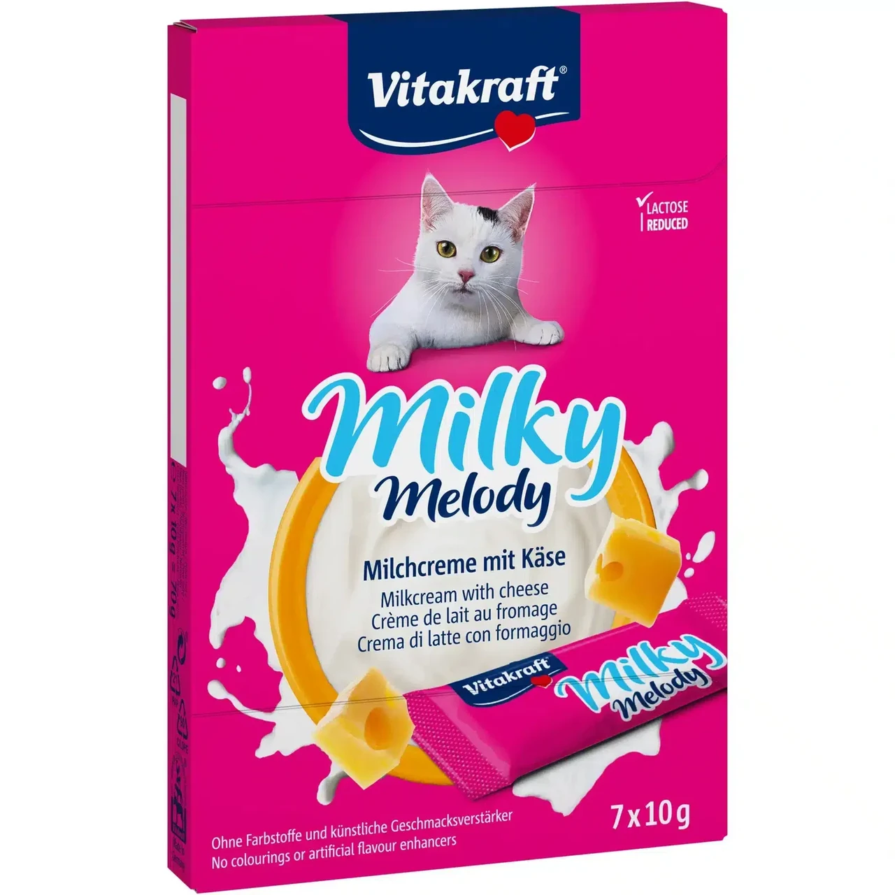Ласощі для котів Вітакрафт Vitakraft Milky Melody крем снеки з вершками та сиром і зі зниженим вмісту лактози 7 шт х 10 г