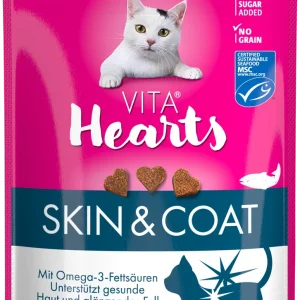 М'які ласощі сердечка для котів Вітакрафт Vitakraft Hearts SkinCoat з лососем та омега-3 для здоров'я шкіри та шерсті, 40 г