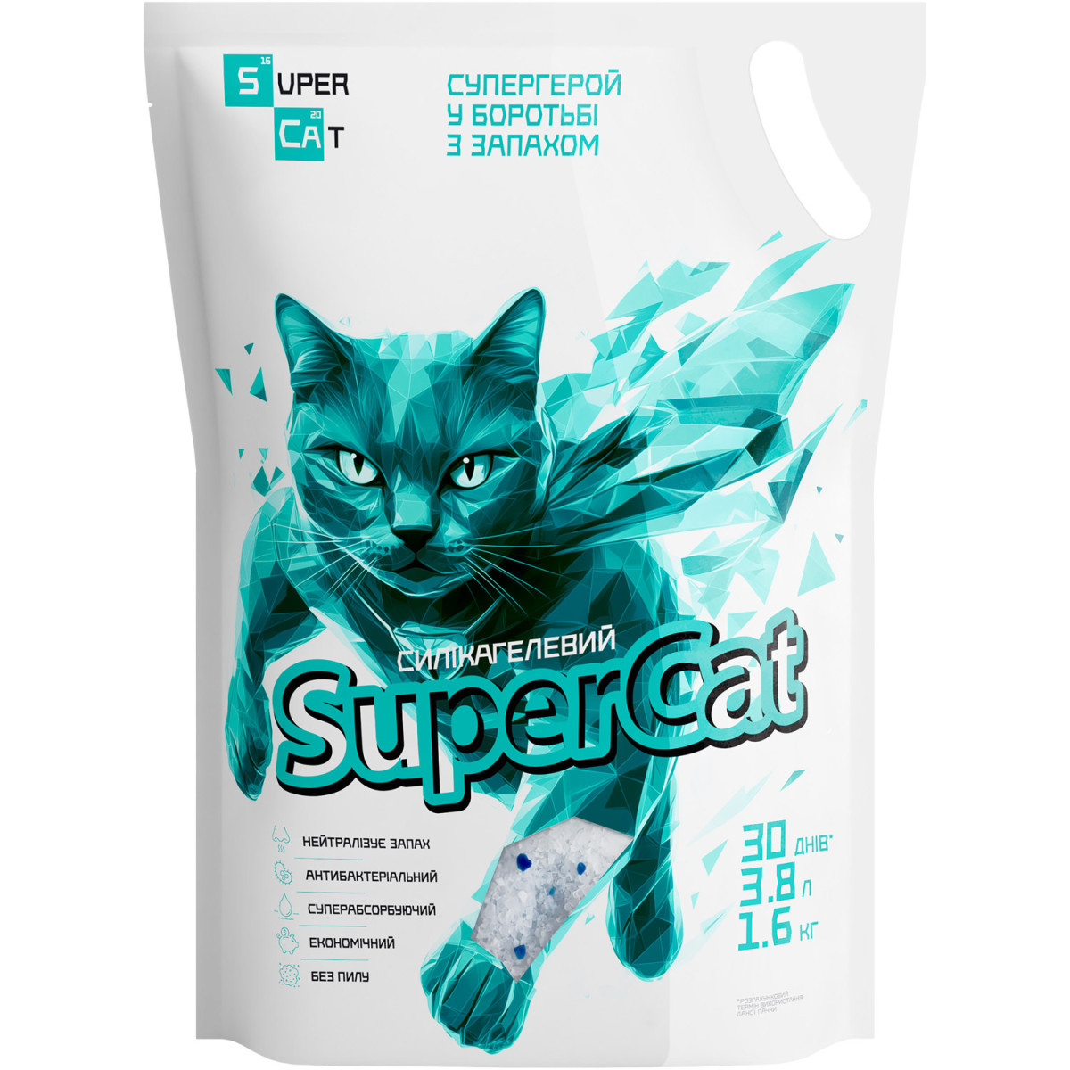 Силікогелевий наповнювач СуперКет SuperCat для котячих туалетів 3.8 л (1.6 кг)