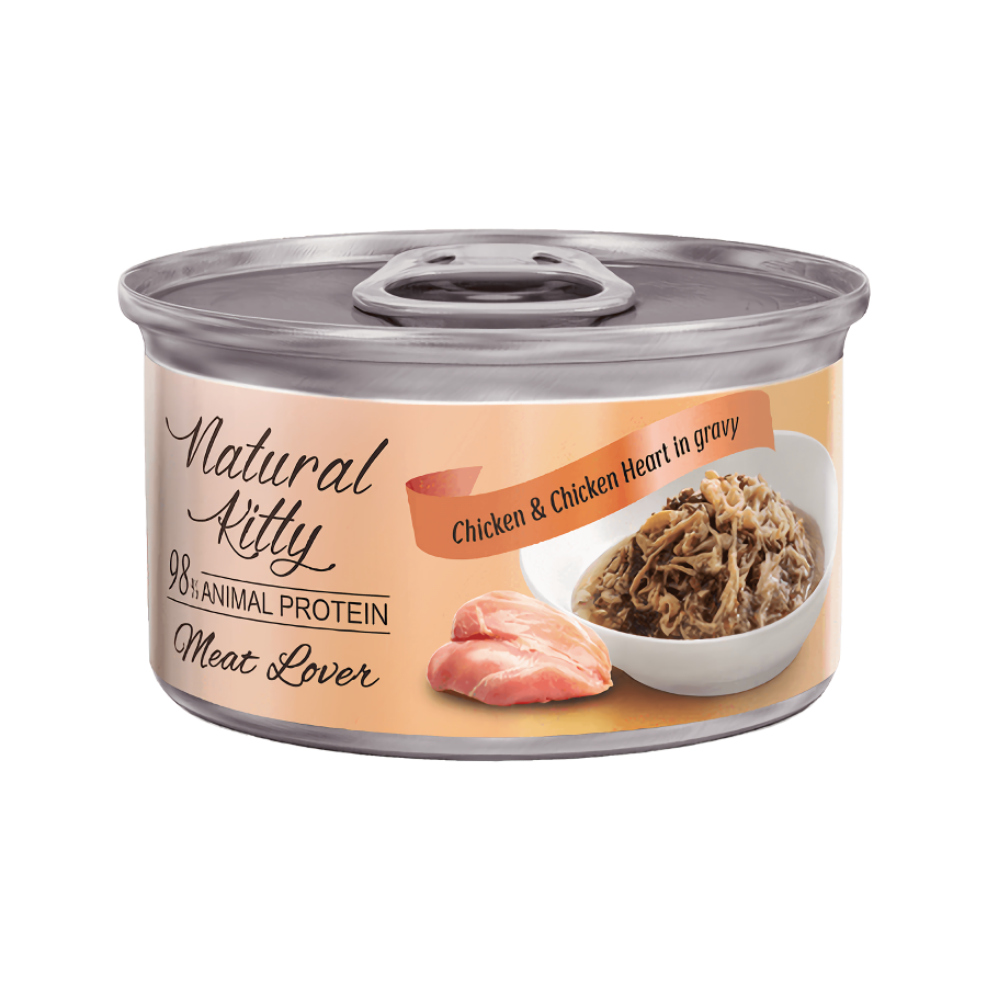 Вологий корм Natural Kitty Meat Lover Chicken And Heart In Gravy додатковий корм для котів курка з серцем у соусі, 70 г