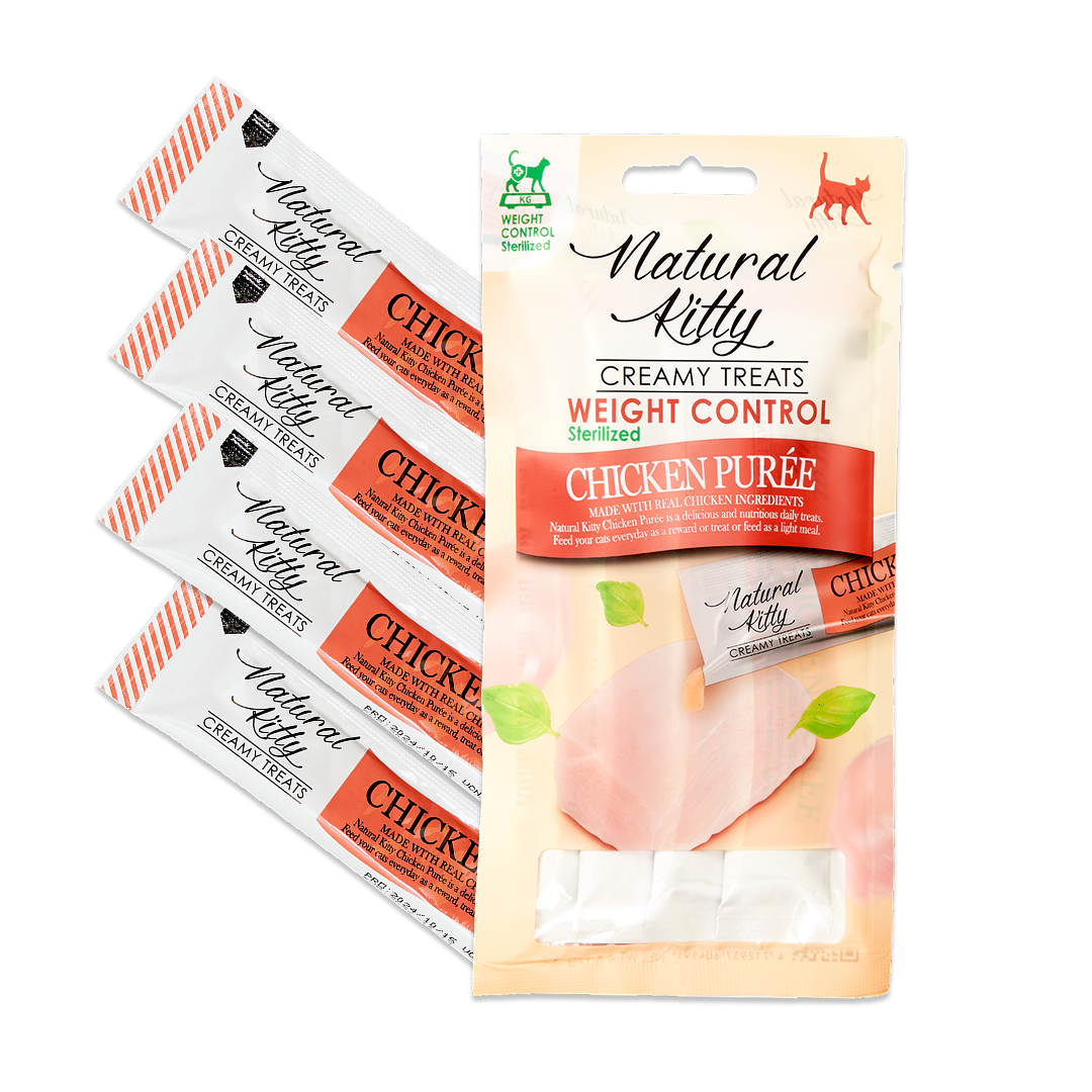 Крем-снек для кішок Natural Kitty Fuctional Creamy Treat Chicken Puree куряче пюре (контроль ваги/для стерилізованих) 4 х 12 г