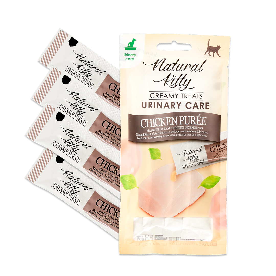 Крем-снек для кішок Natural Kitty Fuctional Treat Chicken Puree Urinary Care куряче пюре (догляд за сечовивідними шляхами) 4 х12 г