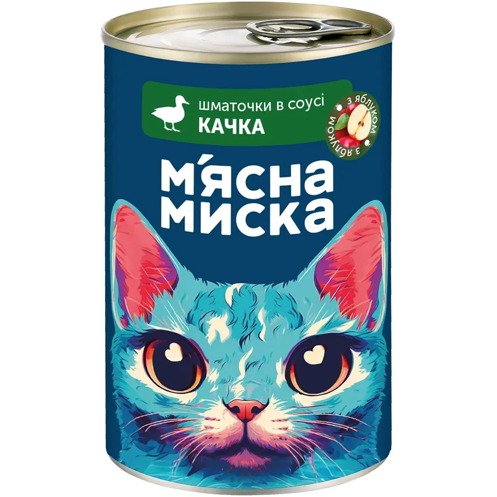 Вологий корм в банці для дорослих котів М'ясна миска шматочки в соусі з качкою, 415 г