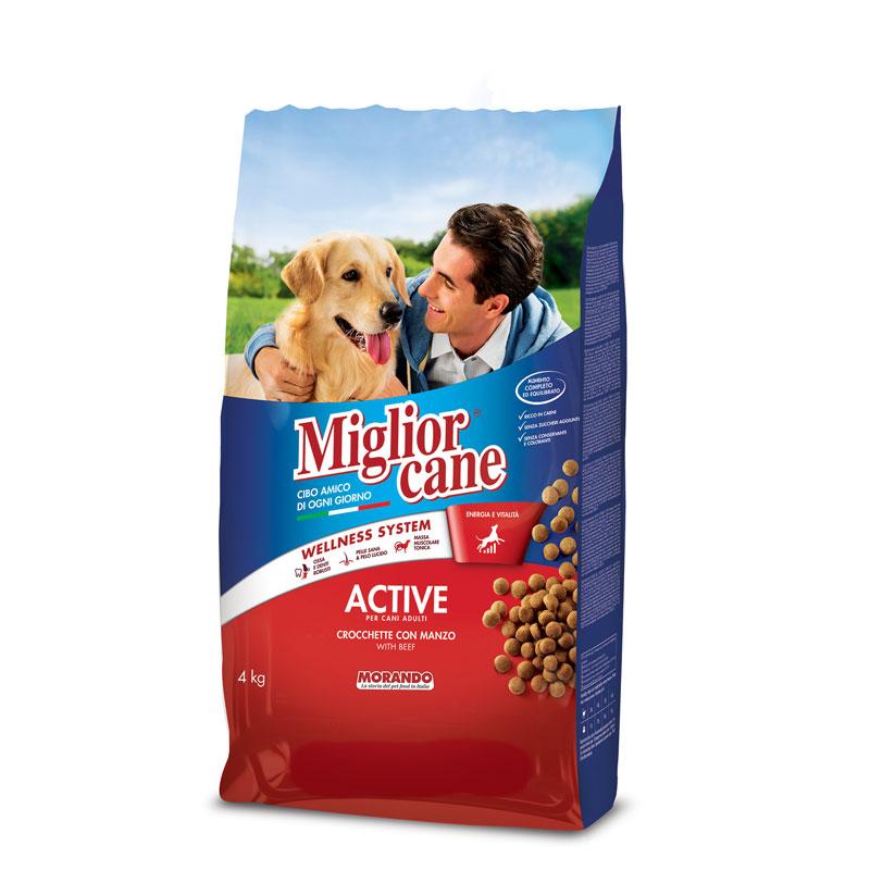 Сухий корм Migliorcane Active для дорослих активних собак з яловичиною та злаками (для тонусу м'язів, кісток, шкіри/шерсті), 4 кг