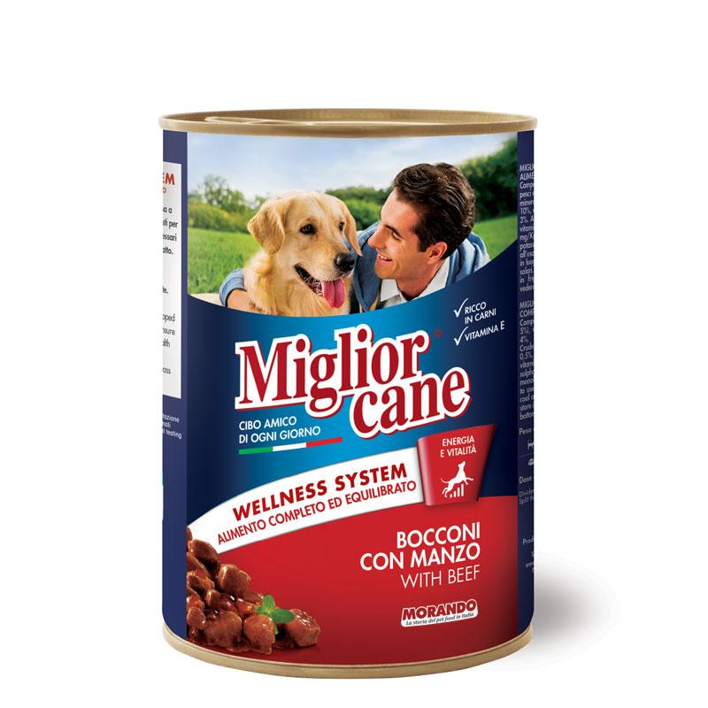 Вологий корм Migliorcane для дорослих собак у вигляді шматочків з яловичиною, 405 г