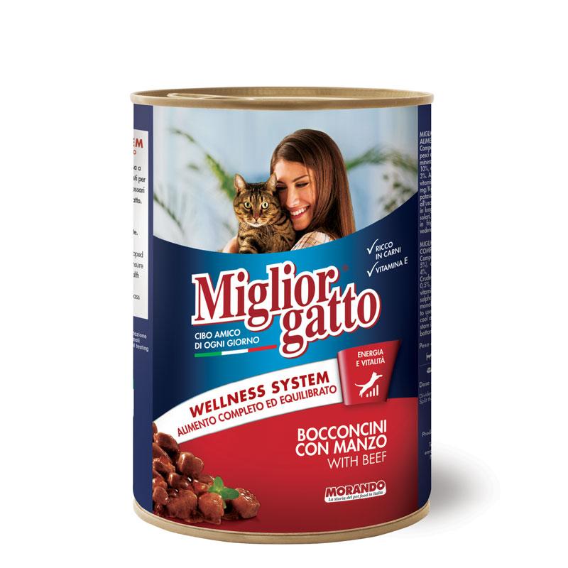 Вологий корм Migliorgatto для котів шматочки з яловичиною, 405 г