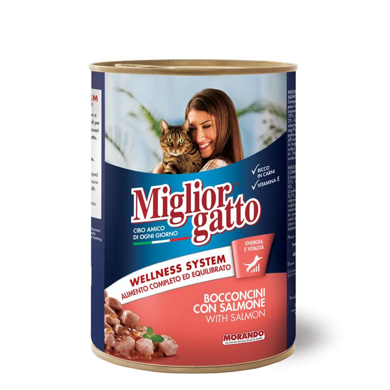 Вологий корм Migliorgatto для котів шматочки з лососем, 405 г