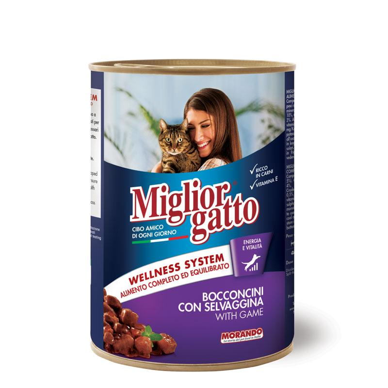 Вологий корм Migliorgatto для котів шматочки з дичиною, 405 г