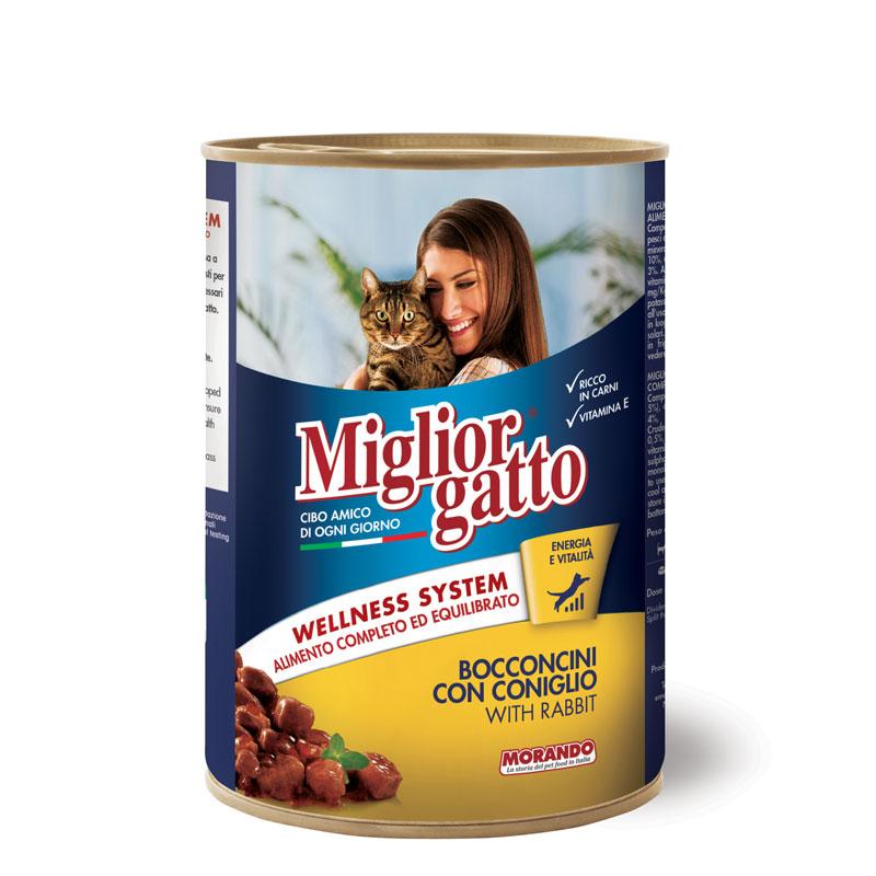 Вологий корм Migliorgatto для котів шматочки з кроликом, 405 г