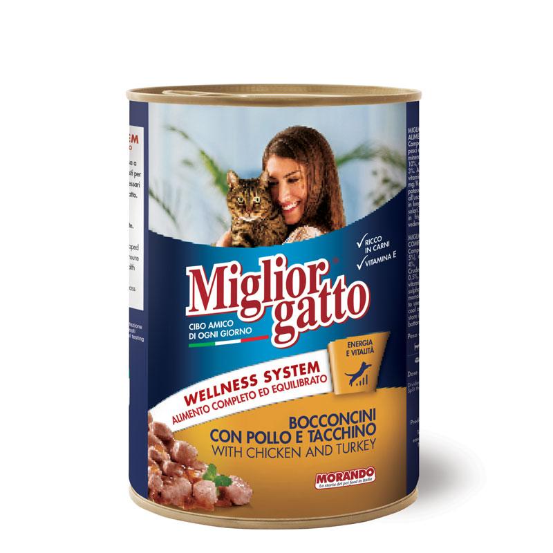 Вологий корм Migliorgatto для котів шматочки з куркою та індичкою, 405 г