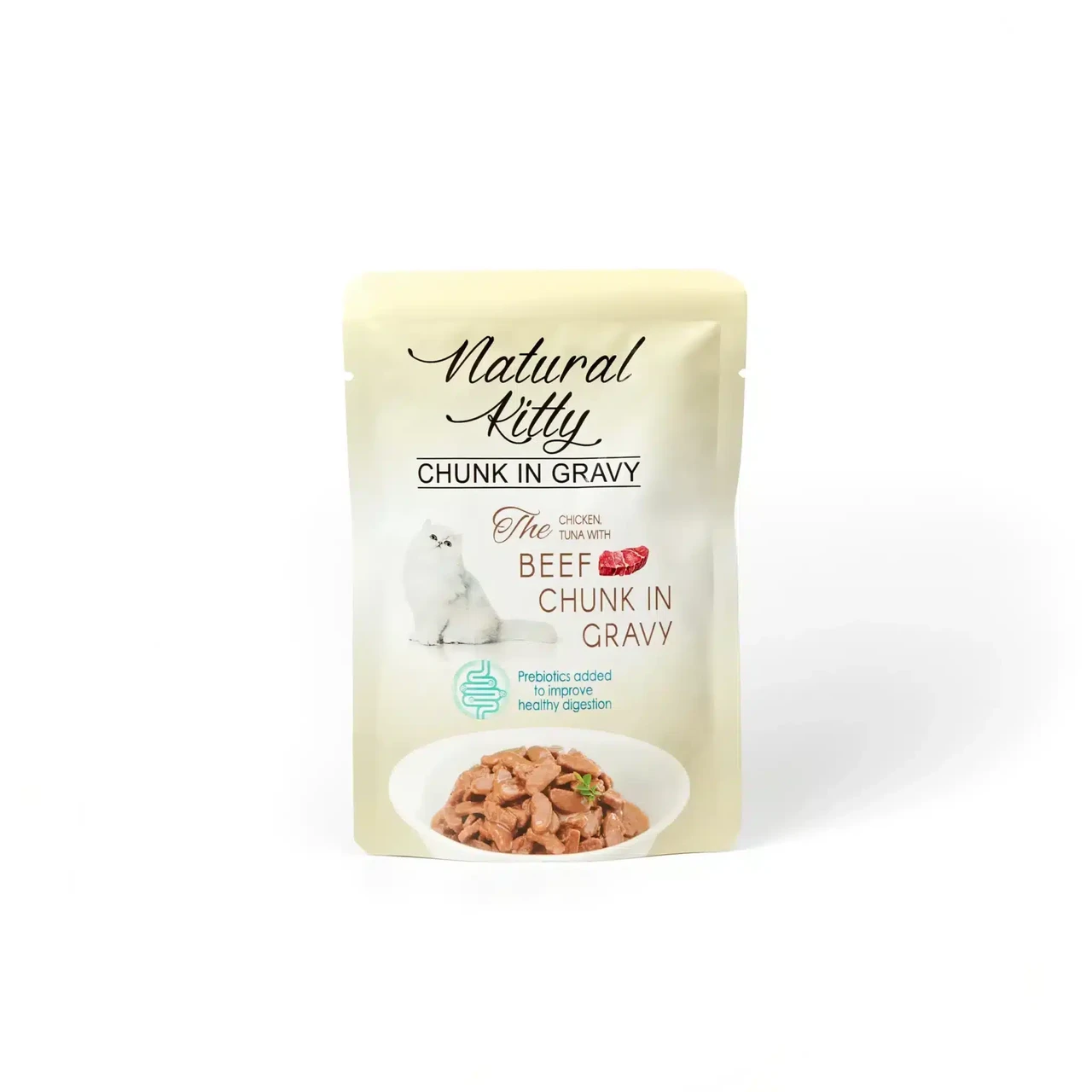Повноцінний вологий корм Natural Kitty Chunk in Gravy Chicken, Tuna, Beef для котів, курка і тунець з яловичою печінкою соусі, 85г
