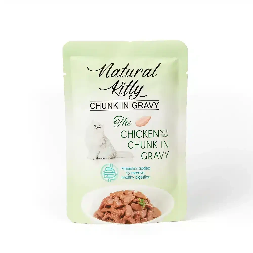 Вологий корм для котів Natural Kitty Chunk in Gravy Chicken with Tuna шматочки курки та тунця з курячою печінкою у соусі, 85 г