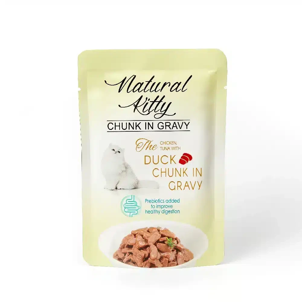 Вологий корм для котів Natural Kitty Chunk in Gravy Chicken, Tuna, Duck шматочки курки та тунця з качкою і печінкою у соусі, 85 г