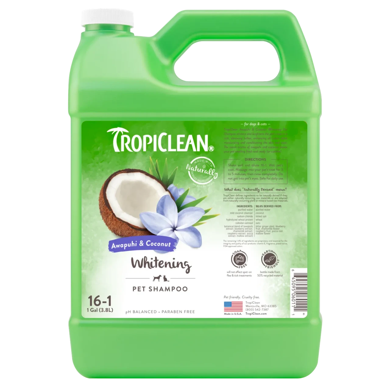 Шампунь для собак та котів (концентрат 1:16) TropiClean Whitening "Імбир і кокос" для білої шерсті, 3.8 л