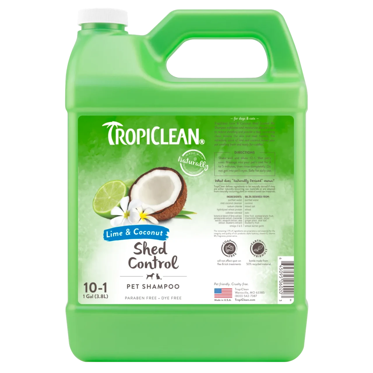 Шампунь для собак та котів TropiClean Shed Control "Лайм і кокос" для прискорення линьки (концентрат 1:10), 3.8 л