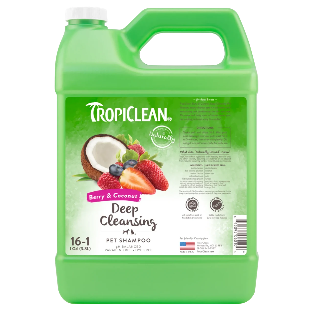 Шампунь для собак та котів TropiClean Deep Cleansing "Ягоди та кокос" універсальний, 3.8 л