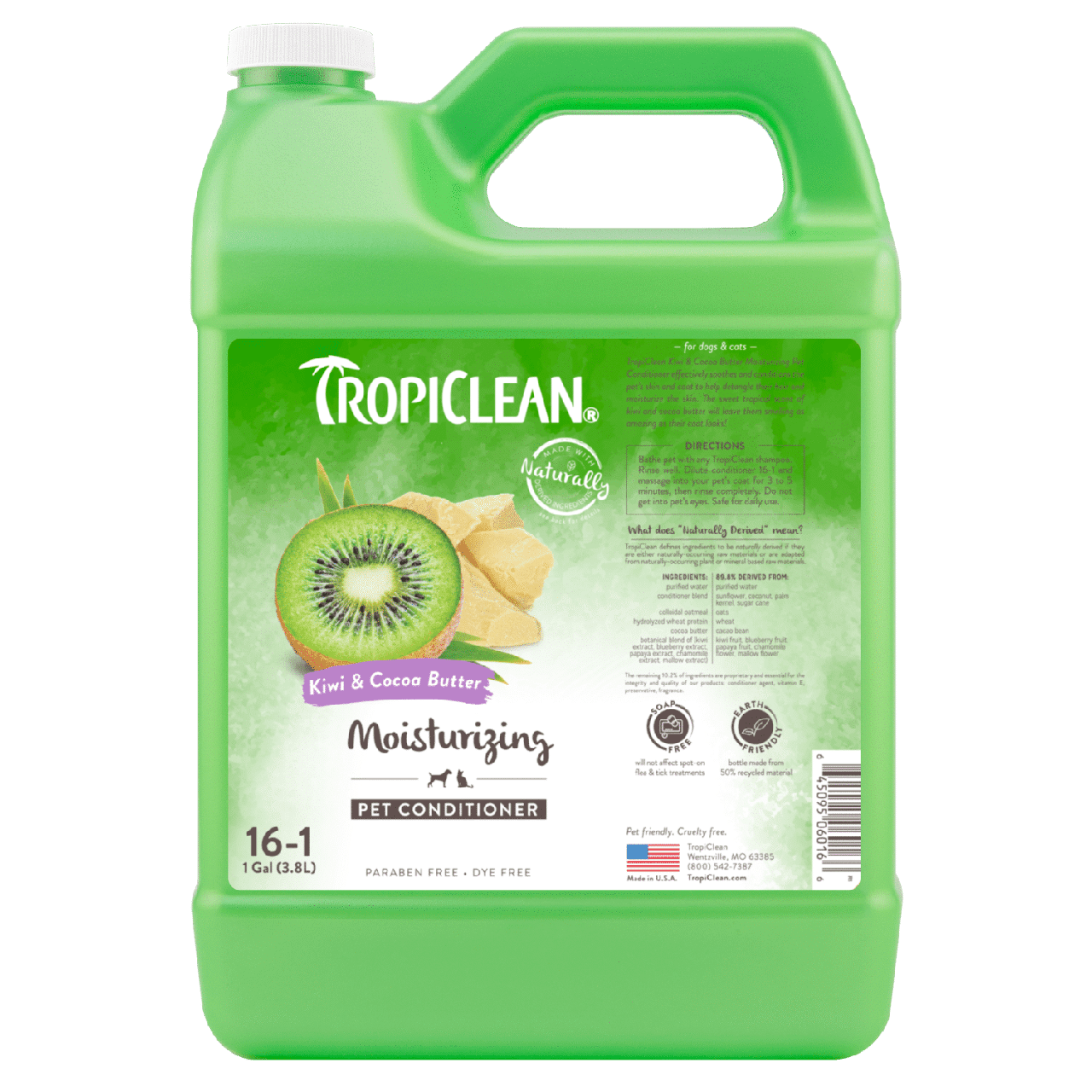 Зволожуючий кондиціонер (концентрат 1:16) TropiClean Kiwi&Cocoa Butter "Ківі і масло какао" для собак і кішок, 3.8 л