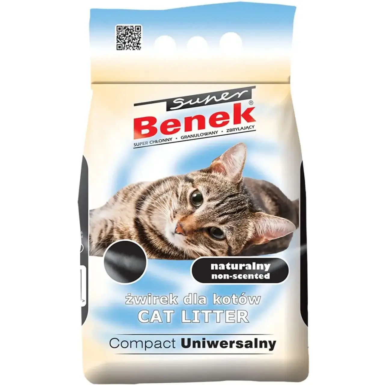 Наповнювач бентонітовий Супер Бенек Super Benek Compact Uniwersalny Naturalny для котячих туалетів без запаху (дрібний), 10 л