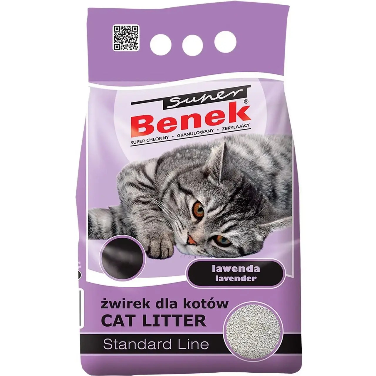 Наповнювач бентонітовий Супер Бенек Super Benek Standard Lavander для котячих туалетів з лавандою (крупний), 10 л