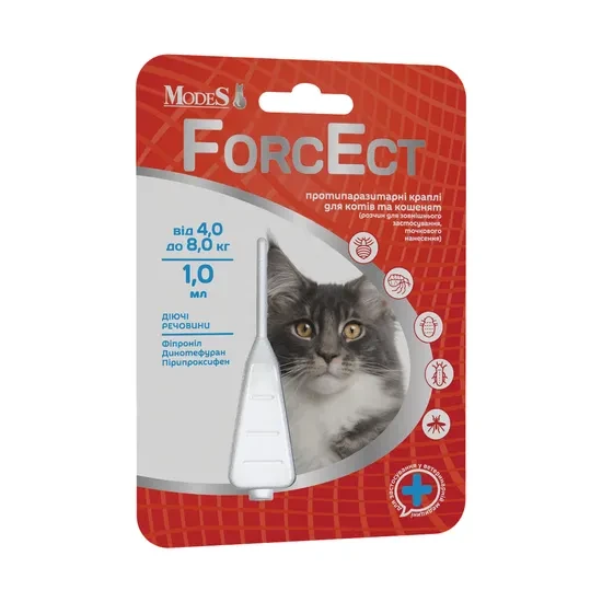 Протипаразитарні краплі ФорсЕкт ForcEct для котів та кошенят 4,0-8,0 кг 1,0 мл, MODES