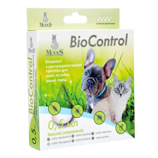 Біокраплі Біо контроль (BioControl) з протипаразитарним ефектом для котів та собак малих порід 0,5 мл, MODES