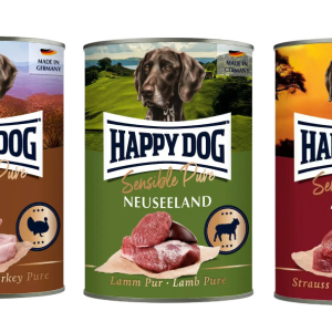Вологий корм Happy Dog Sens для собак 3 смаки: індичка, ягня, страус, АКЦІЯ 3 шт х 400 г