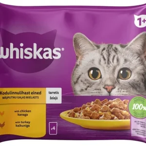 Вологий корм Whiskas (Віскас) з куркою/індичкою у желе для дорослих котів (упаковка 4 шт x 85 г)