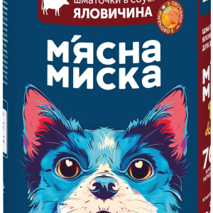 Вологий корм в банці для дорослих собак М'ясна миска шматочки в соусі з яловичиною та овочами, 1240 г