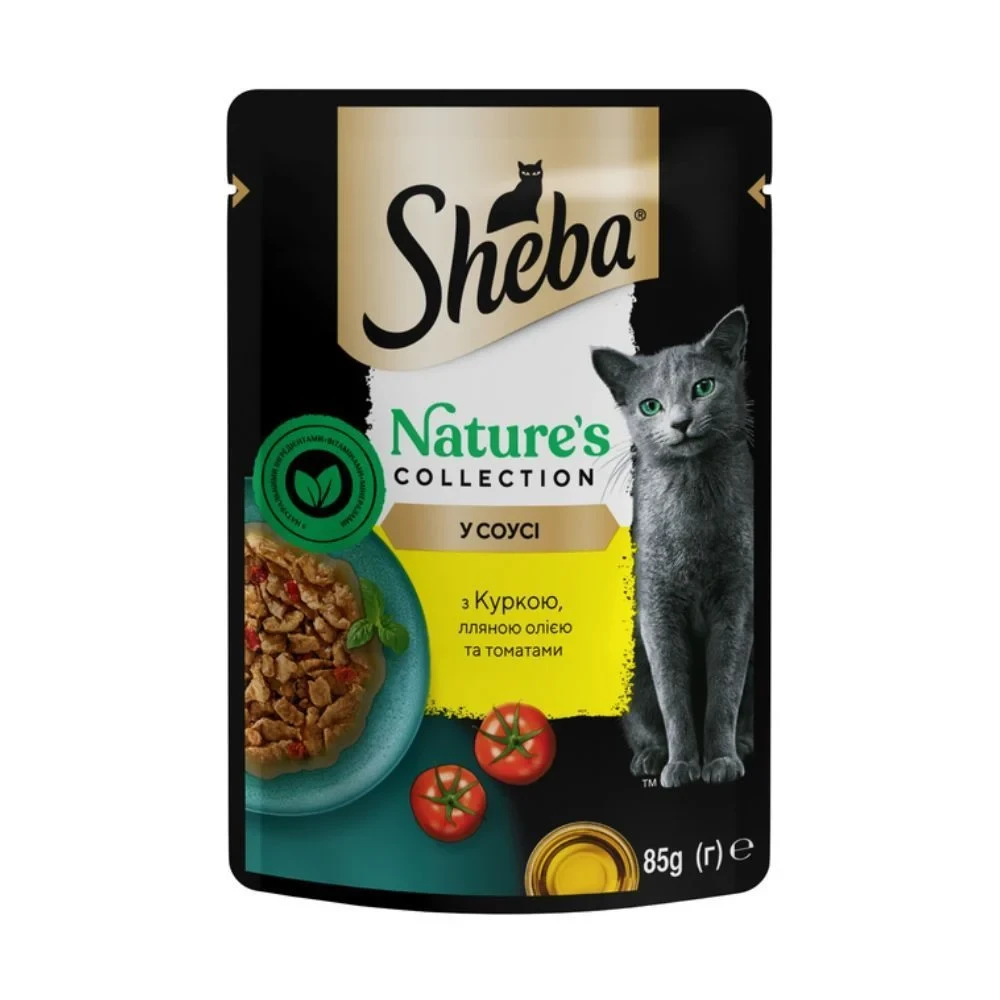 Вологий корм Sheba (Шеба) Nature's Collection (беззерновий) для дорослих кішок з куркою, томатами та лляною олією, 85 г