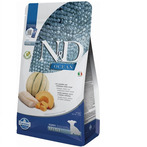 Беззерновий сухий корм Farmina N&D Grain Free Ocean Pumpkin для цуценят дрібних порід з тріскою та динею 800 г