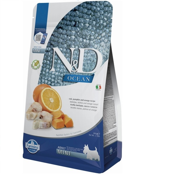 Беззерновий сухий корм Farmina N&D Grain Free Ocean Pumpkin для собак дрібних порід з тріскою та апельсином 800 г