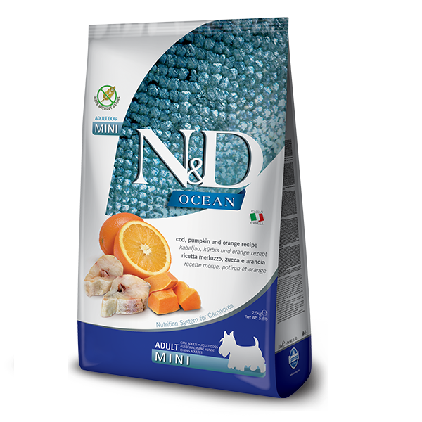 Беззерновий сухий корм Farmina N&D Grain Free Ocean Pumpkin для собак дрібних порід з тріскою та апельсином 2.5 кг
