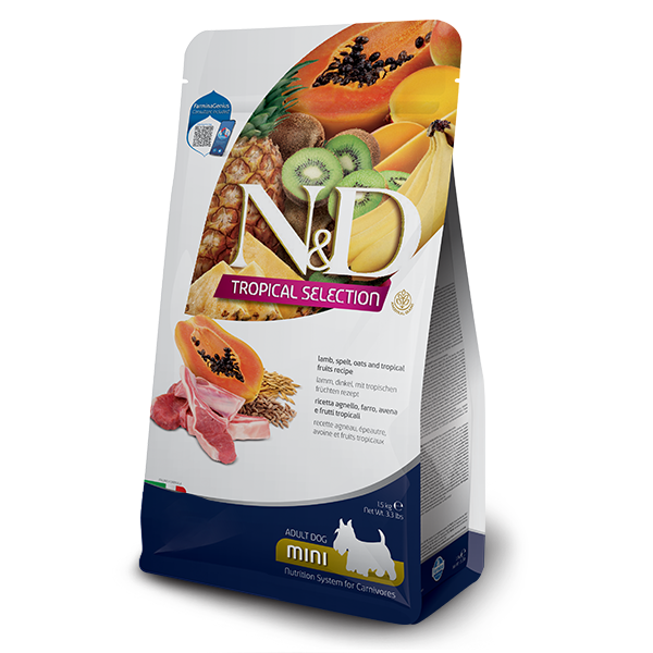 Сухий низькозерновий корм Farmina N&D Tropical Selection для дорослих собак дрібних порід з ягням та тропічними фруктами, 1,5 кг