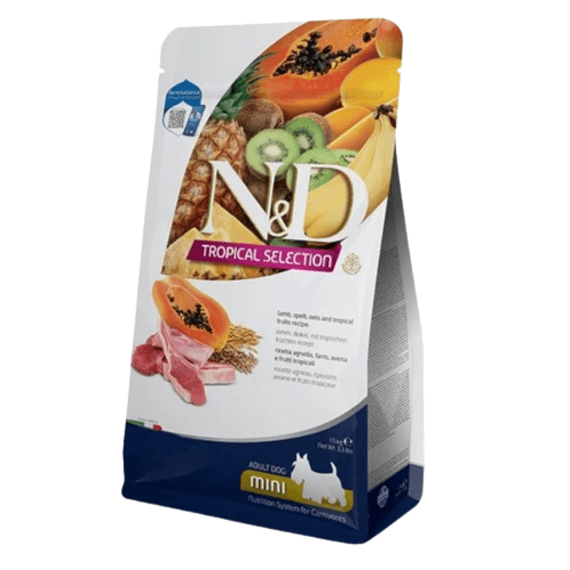 Сухой низькозерновий корм Farmina N&D Tropical Selection для дорослих собак дрібних порід з ягням і тропічними фруктами, 5 кг
