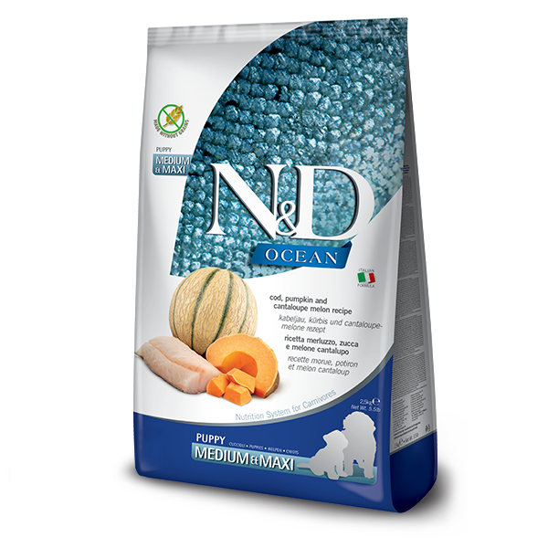 Беззерновий сухий корм Farmina N&D Grain Free Ocean Pumpkin для цуценят середніх і великих порід з тріскою та динею 2.5 кг