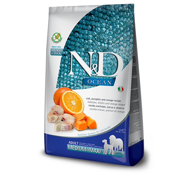 Беззерновий сухий корм Farmina N&D Grain Free Ocean Pumpkin для собак середніх і великих порід з тріскою та апельсином 2.5 кг