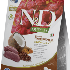 Фарміна дог сухий N&D QUINOA DOG SKIN & COAT, VENISON & COCONUT ADULT MEDIUM MAXI з олениною та кокосом 2.5 kg 41975