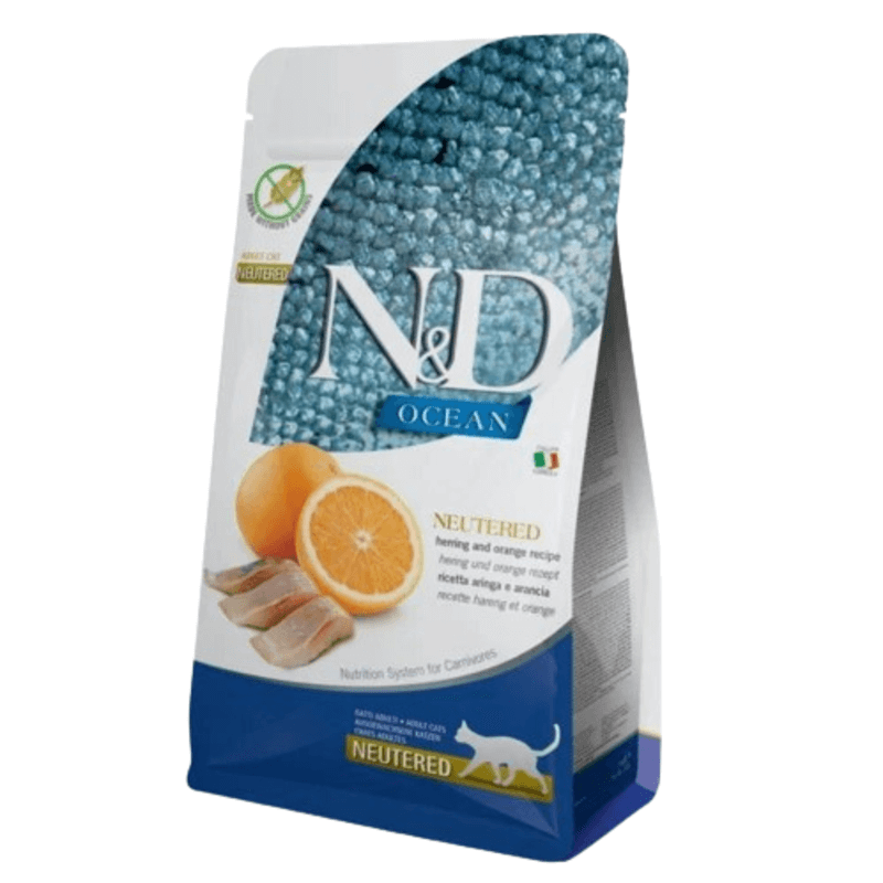 Беззерновий корм Farmina N&D Ocean Herring&Orange Neutered для стерилізованих/кастрованих котів з оселедцем та апельсином 300 г