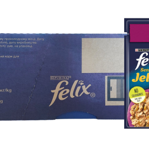 Вологий корм Фелікс Felix Sensations Jellies для котів шматочки з качкою і шпинатом в желе (блок 26 шт × 85 г)