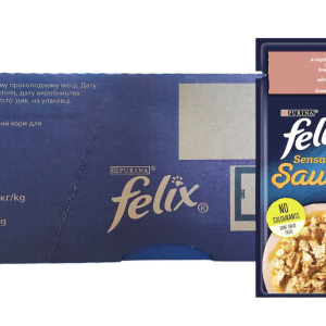 Вологий корм для котів Фелікс Felix Sensations Sauces з лососем у соусі та смаком креветок (блок 26 шт × 85 г)