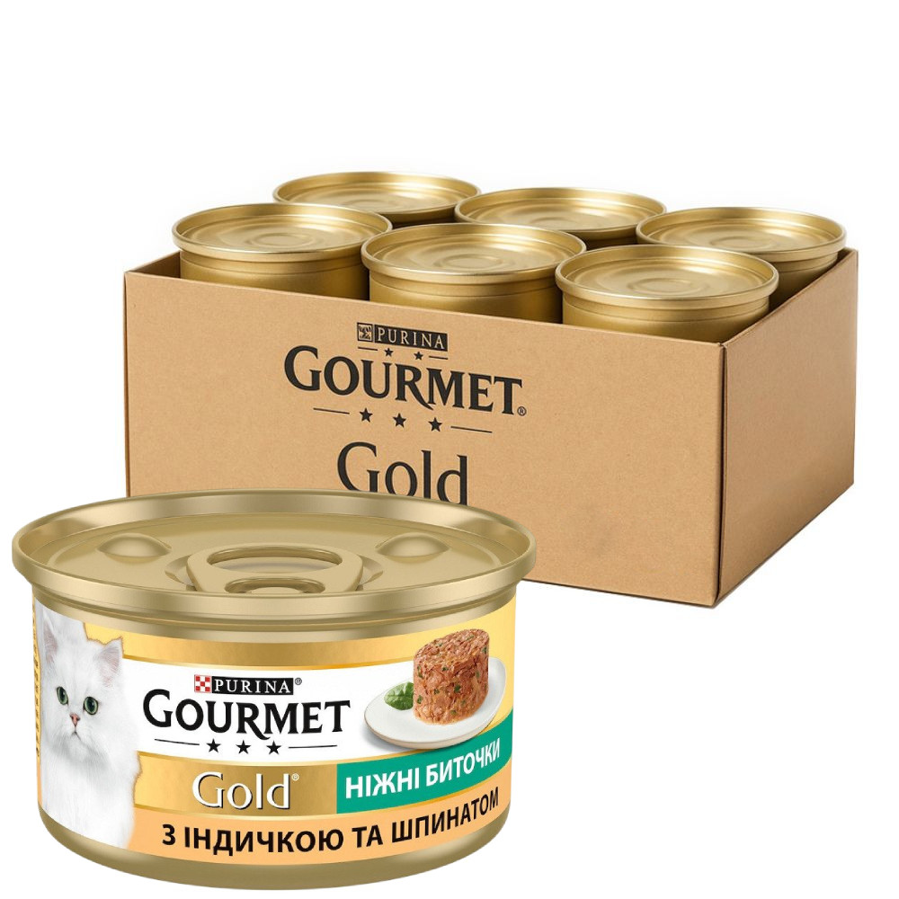 Консерва для кішок Gourmet Gold (Гурме Голд) Ніжні Биточки з індичкою і шпинатом 24 шт × 85 г Purina