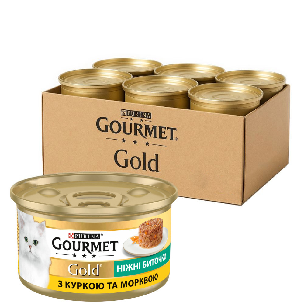 Консерва Gourmet Gold (Гурме Голд) для котів Ніжні Биточки з куркою і морквою 24 шт × 85 г Purina